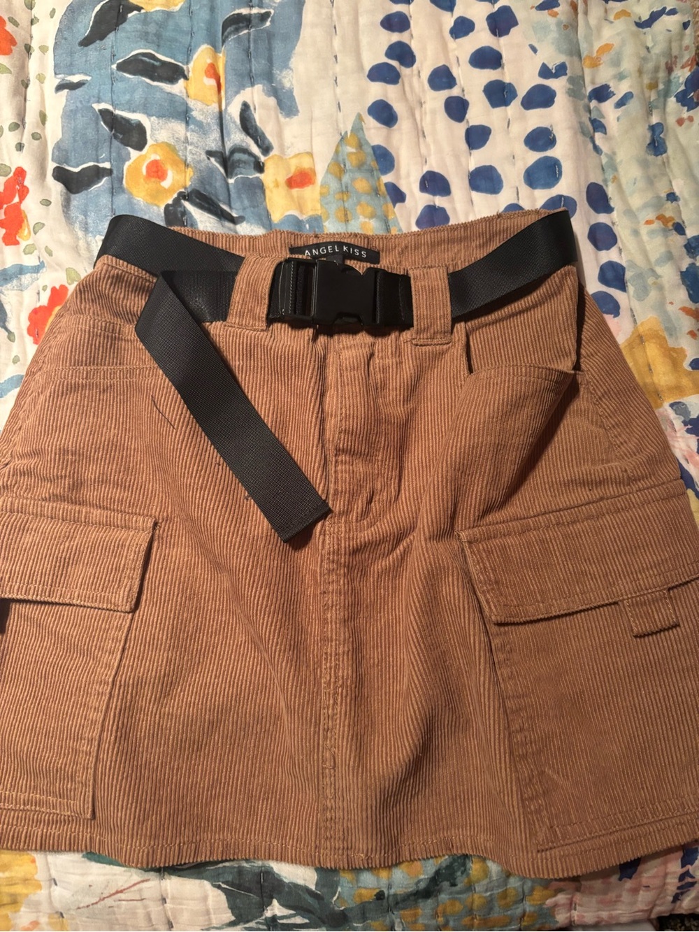 Angel Kiss Corduroy Cargo Skirt — Tan